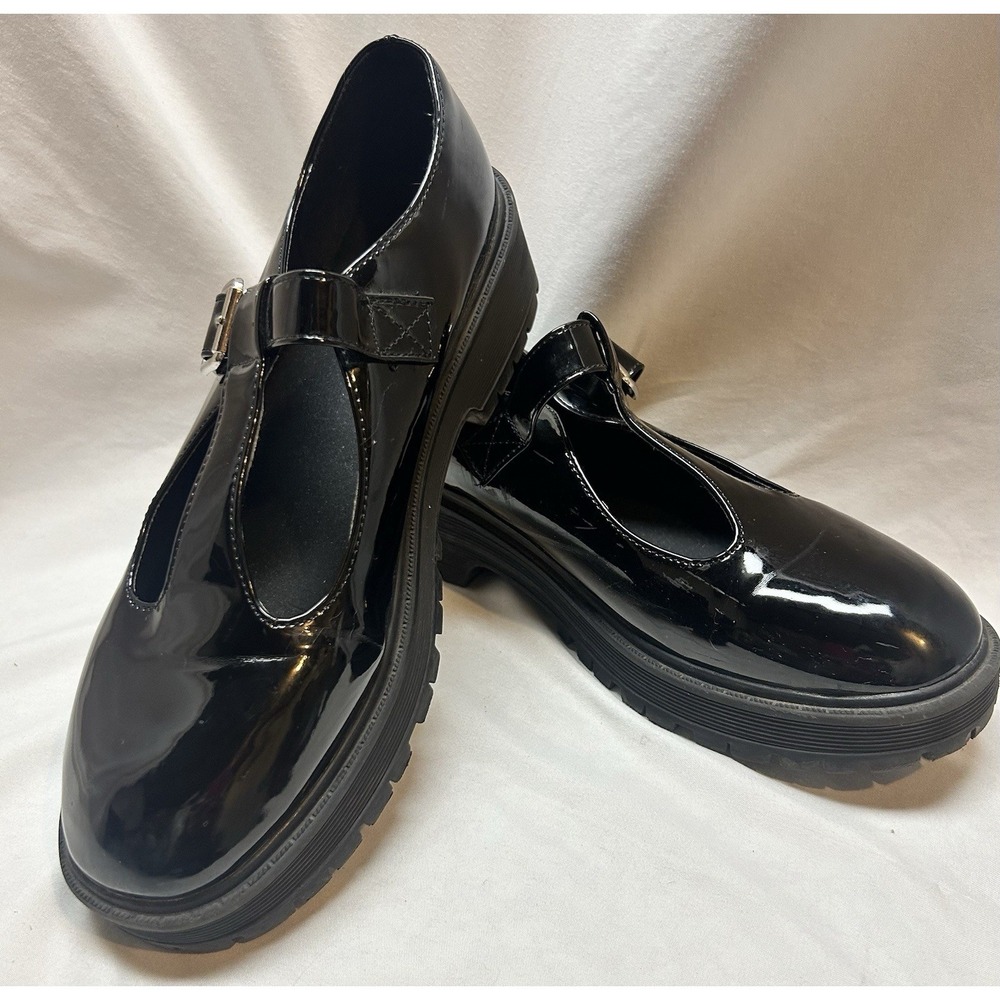 Black Patent Chunky Heel Mary Janes Womens 10 Goth Grunge